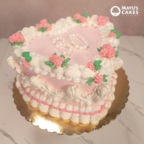 Pink & Flowers Heart Shaped Cake