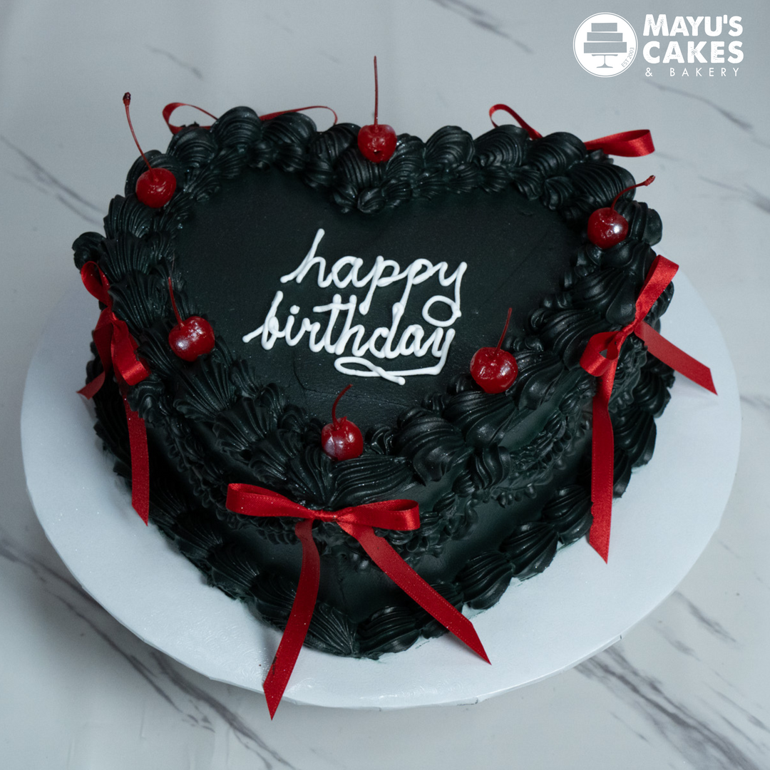 Black Heart Shaped Cake – Mayu's Cakes & Bakery