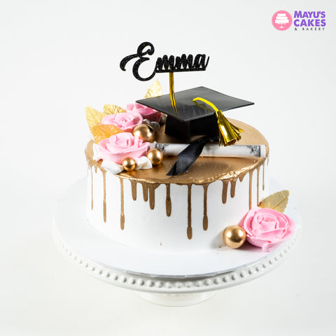 Flowers & Gold Graduation Cake