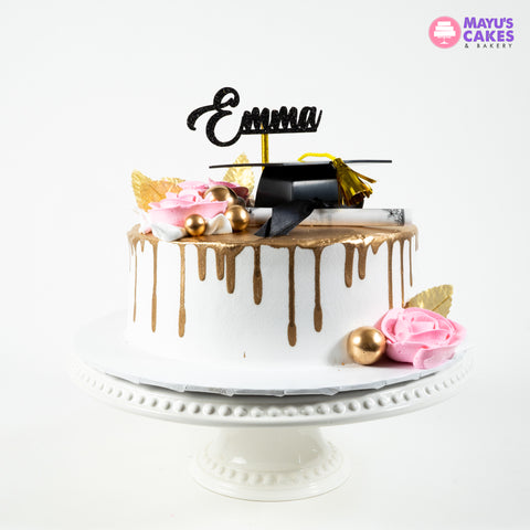 Flowers & Gold Graduation Cake