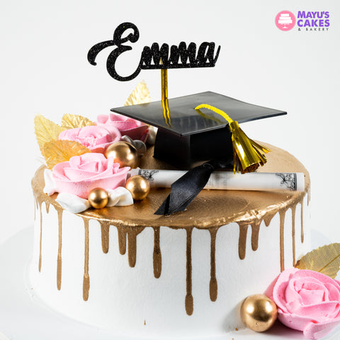 Flowers & Gold Graduation Cake