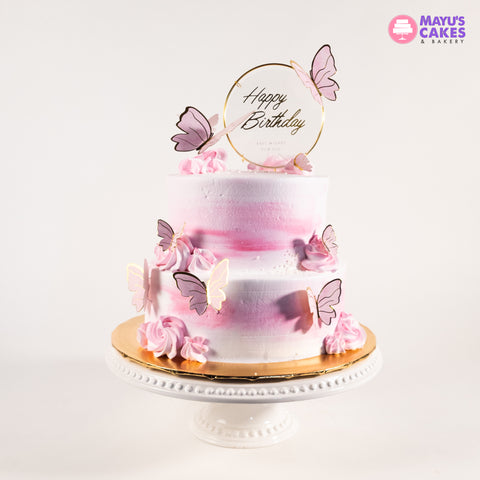 Rose Sky Butterflies Cake