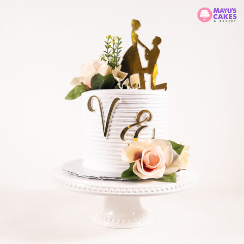 Gold, Flowers & Initials Tall Cake