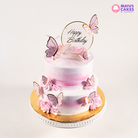 Rose Sky Butterflies Cake