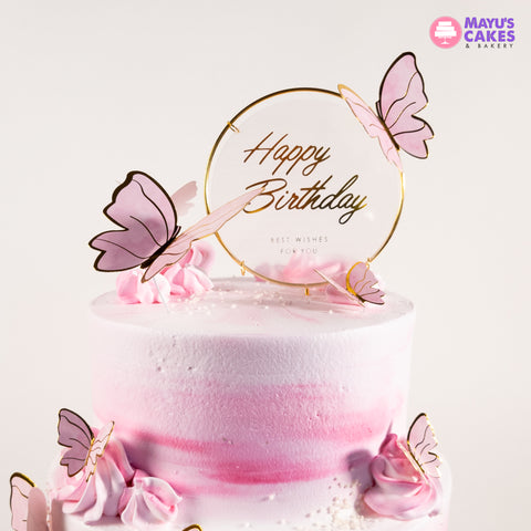 Rose Sky Butterflies Cake