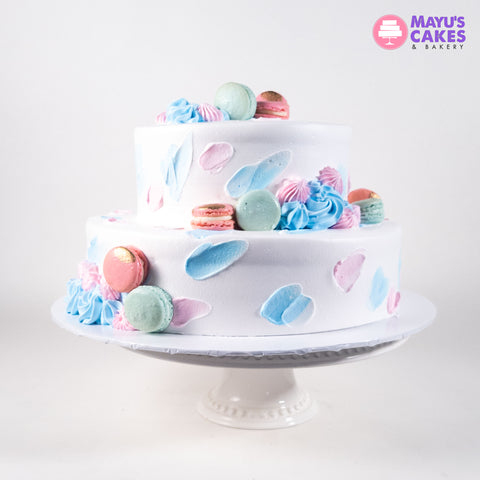 Pink, Blue & Macarons Gender Reveal Cake