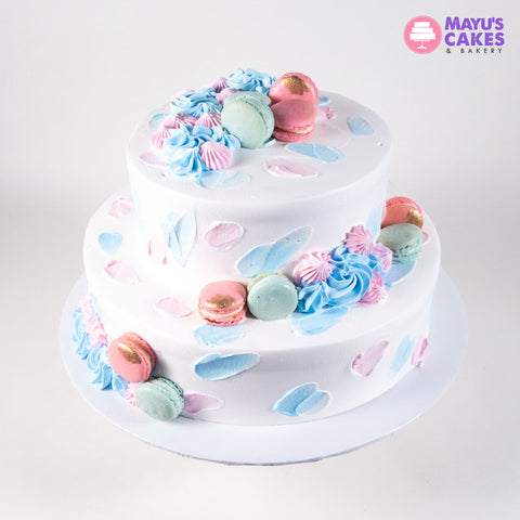 Pink, Blue & Macarons Gender Reveal Cake