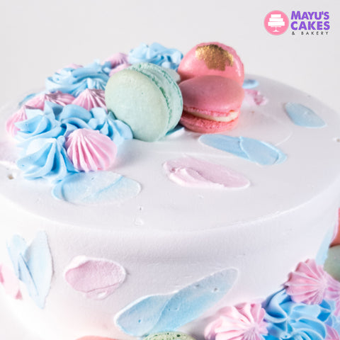 Pink, Blue & Macarons Gender Reveal Cake