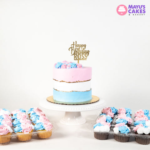 Blue, Pink & Gold Gender Reveal Tall Cake