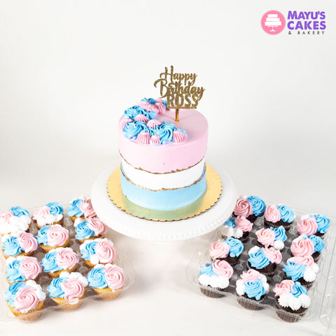 Blue, Pink & Gold Gender Reveal Tall Cake