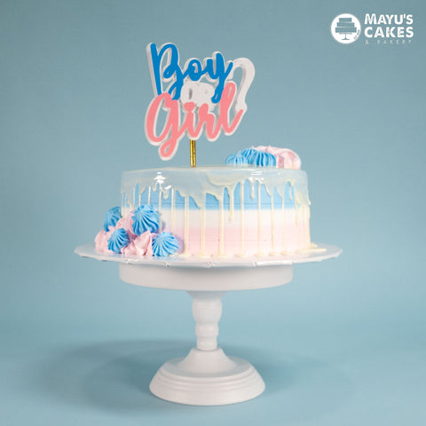 Blue, Pink & Dripping Gender Reveal Cake