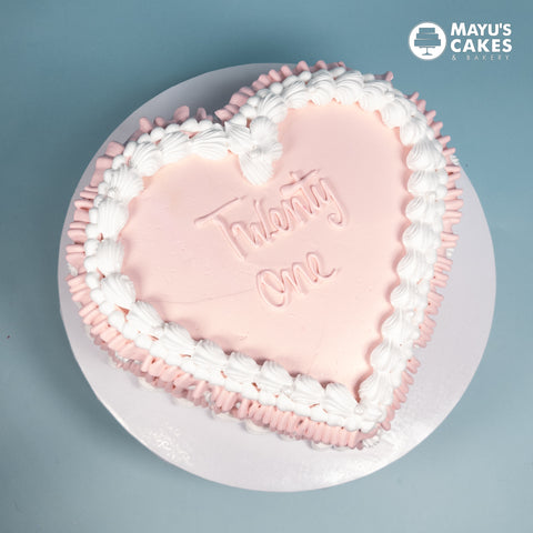 Pink & White Vintage Heart Shaped Cake