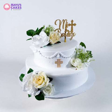 Elegant Baptism Floral Cake