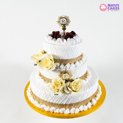 Golden Elegance Communion Cake